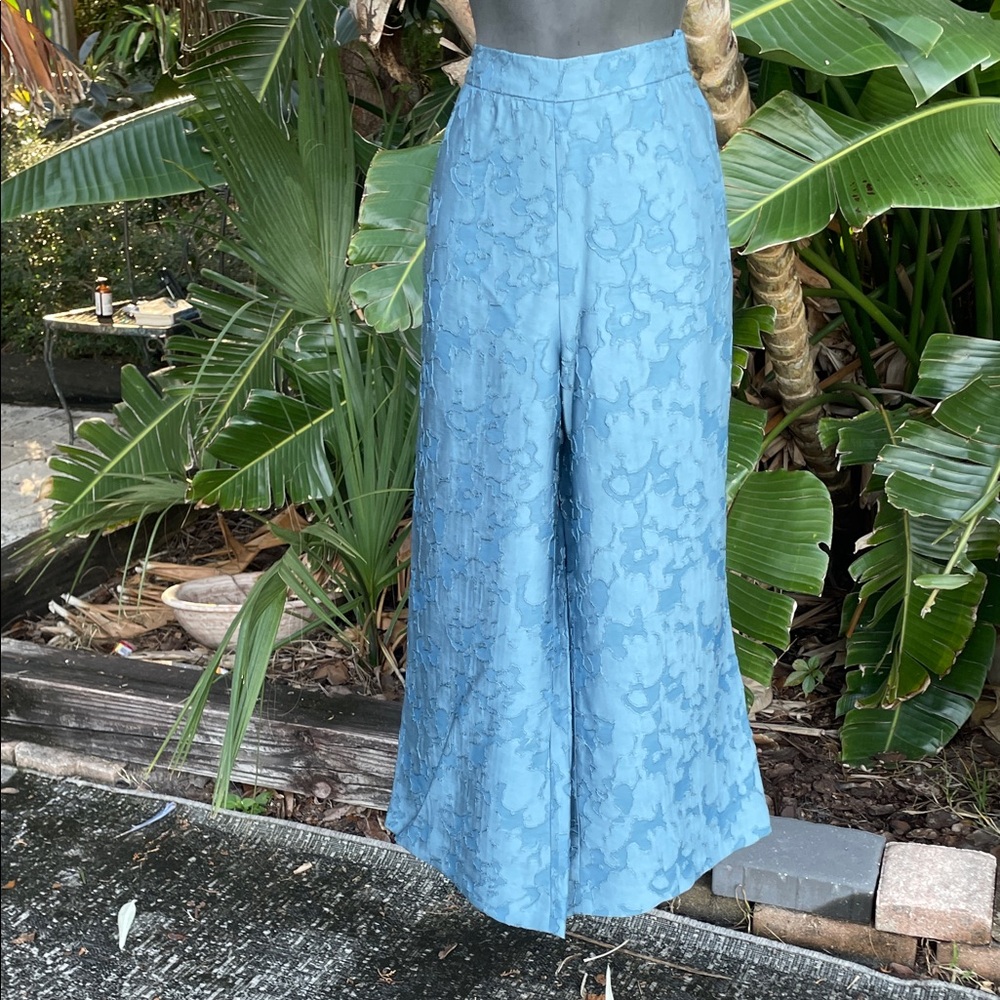 Blue brocade wide leg pants
